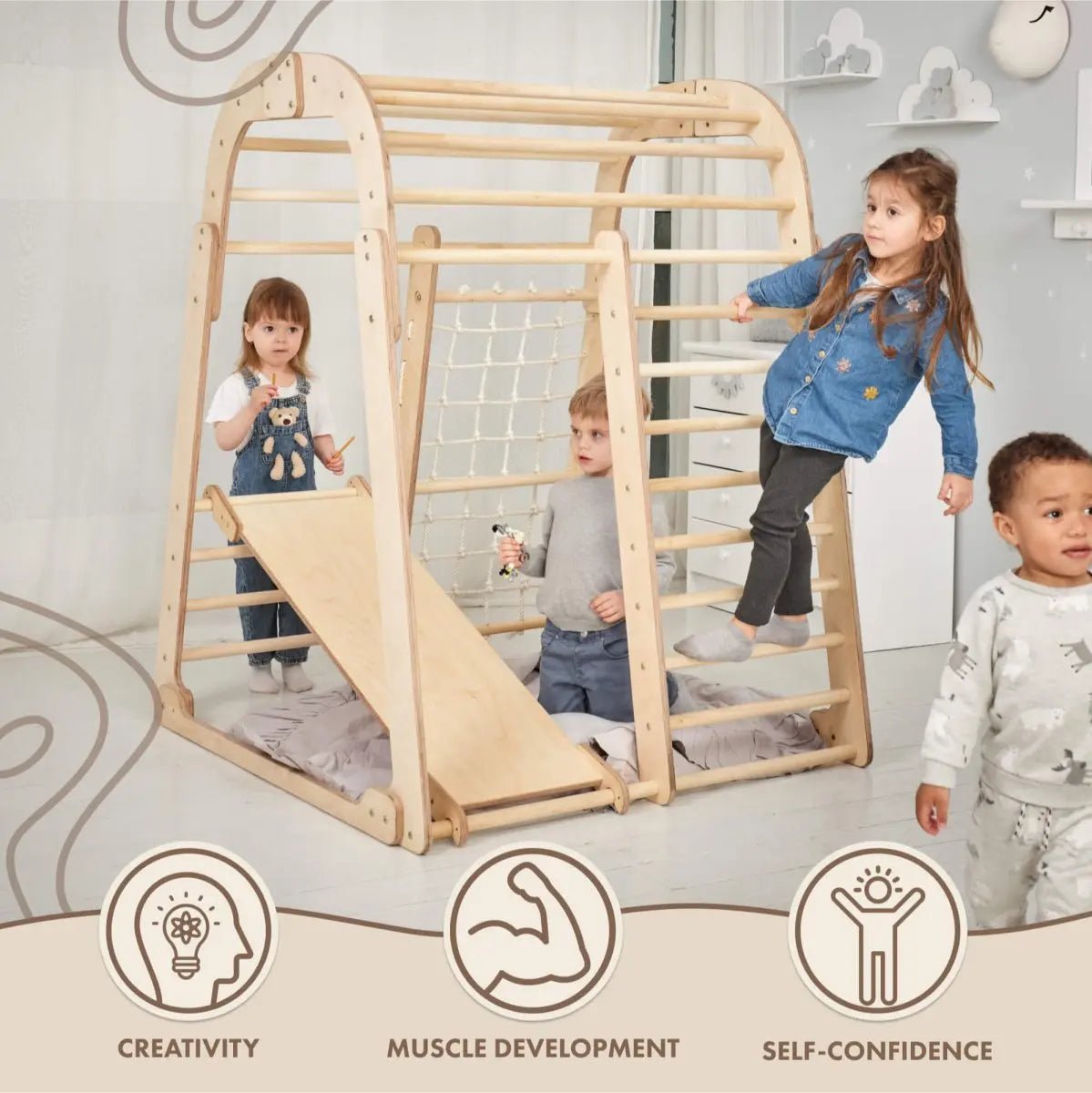 Indoor Wooden Playground for Children - 6in1 Playground + Swings Set + Slide Board from Goodevas