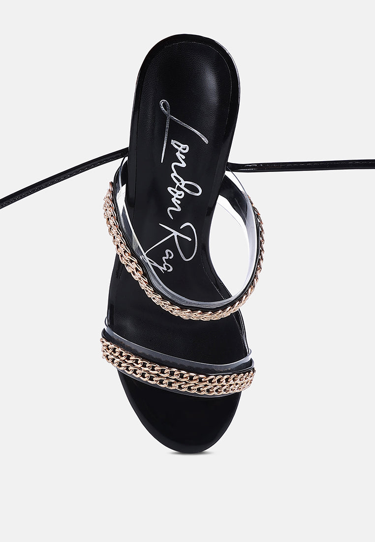 Indulgence Metal Chain Lace Up Chunky Sandals from London Rag International