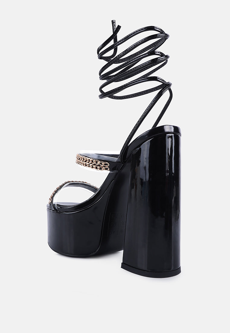 Indulgence Metal Chain Lace Up Chunky Sandals from London Rag International