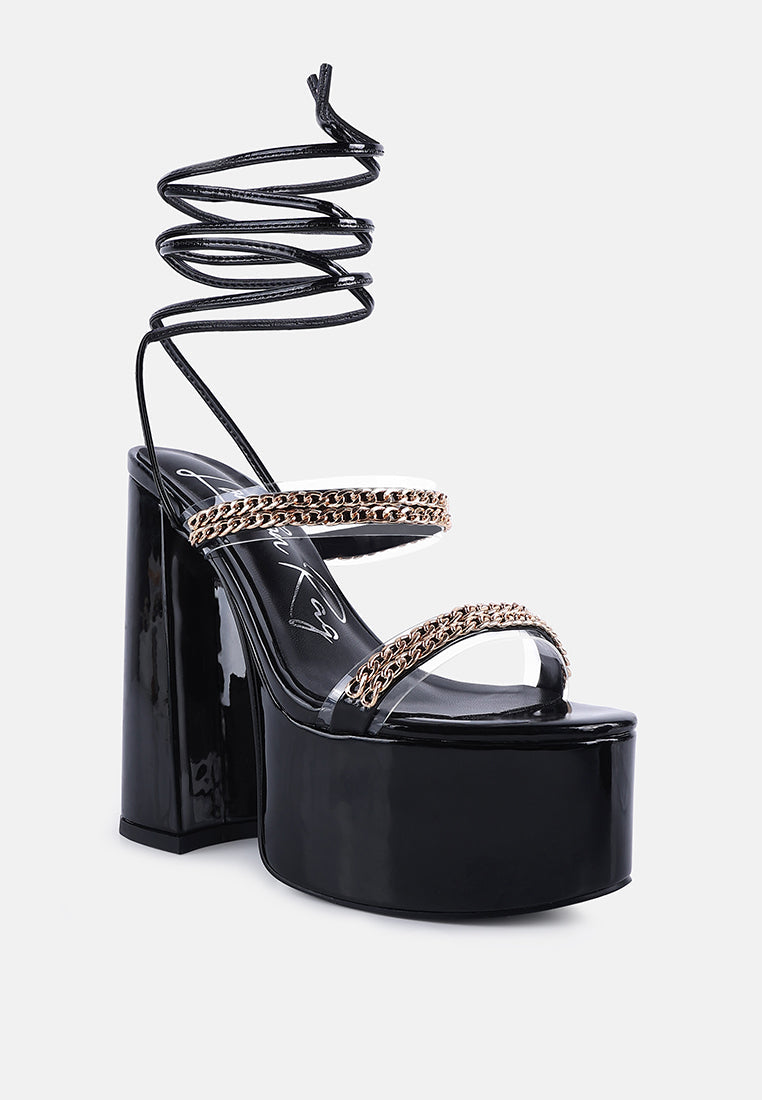 Indulgence Metal Chain Lace Up Chunky Sandals from London Rag International