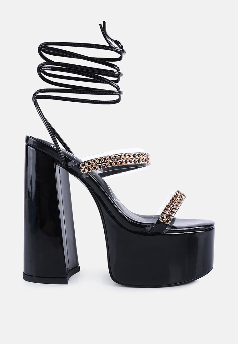 Indulgence Metal Chain Lace Up Chunky Sandals from London Rag International