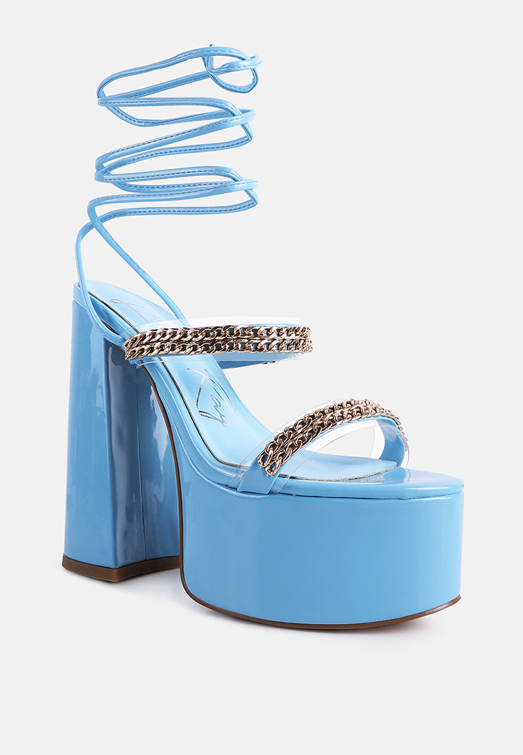 Indulgence Metal Chain Lace Up Chunky Sandals from London Rag International