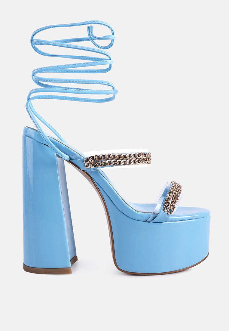 Indulgence Metal Chain Lace Up Chunky Sandals from London Rag International