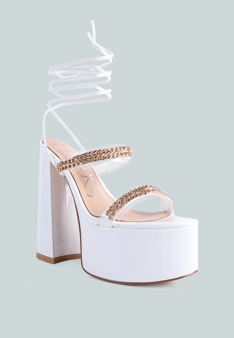 Indulgence Metal Chain Lace Up Chunky Sandals from London Rag International