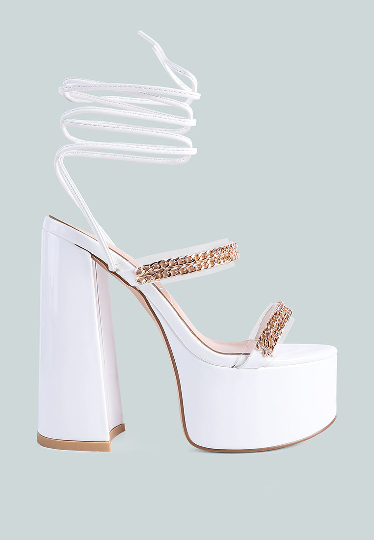Indulgence Metal Chain Lace Up Chunky Sandals from London Rag International