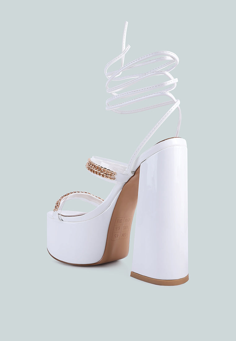 Indulgence Metal Chain Lace Up Chunky Sandals from London Rag International