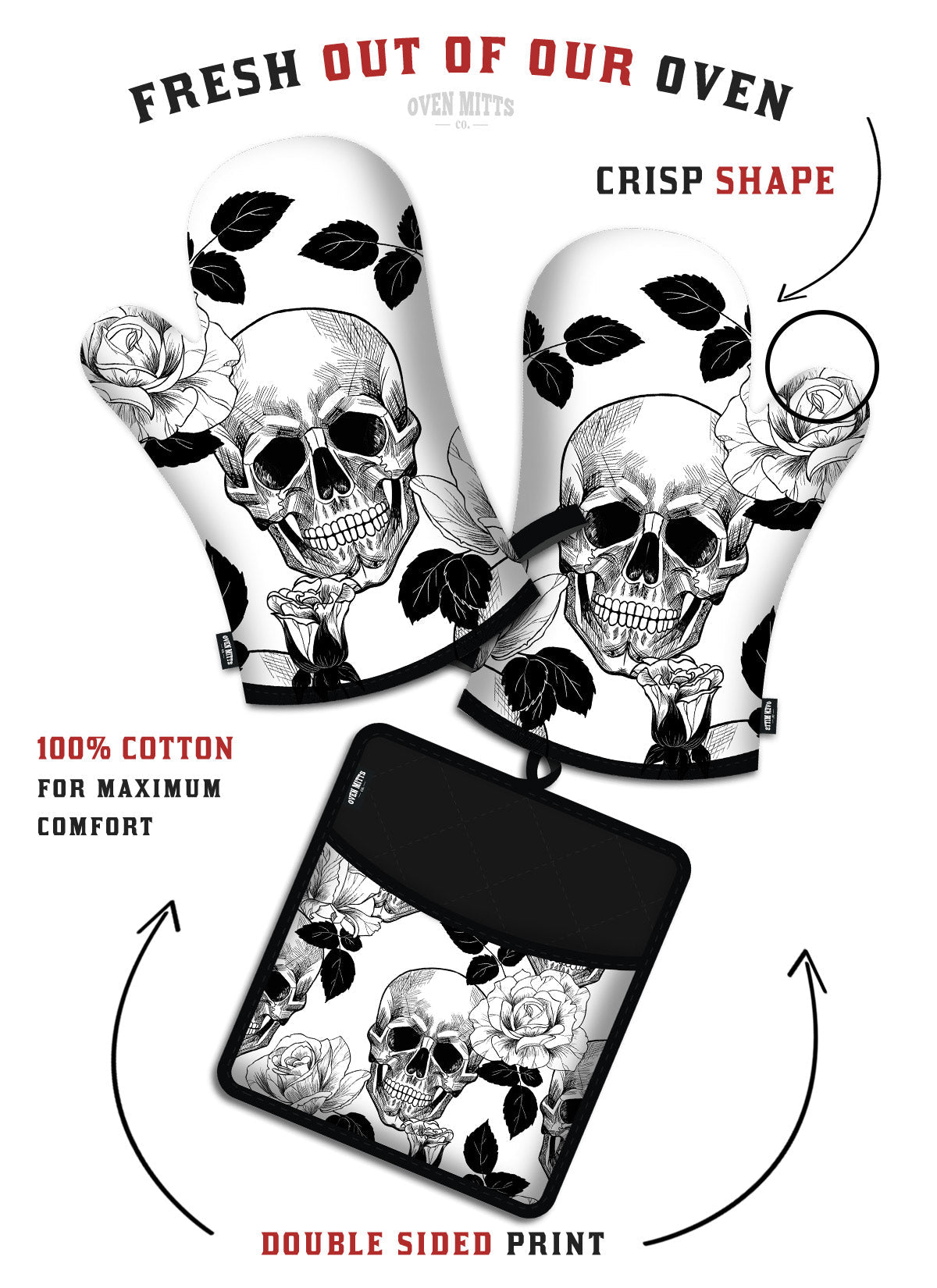 Gothic Skull Oven Mitts And Potholder Set From Zapps Clothing
