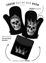 King & Queen Black Skull Oven Mitts And Potholder Set From Zapps Clothing