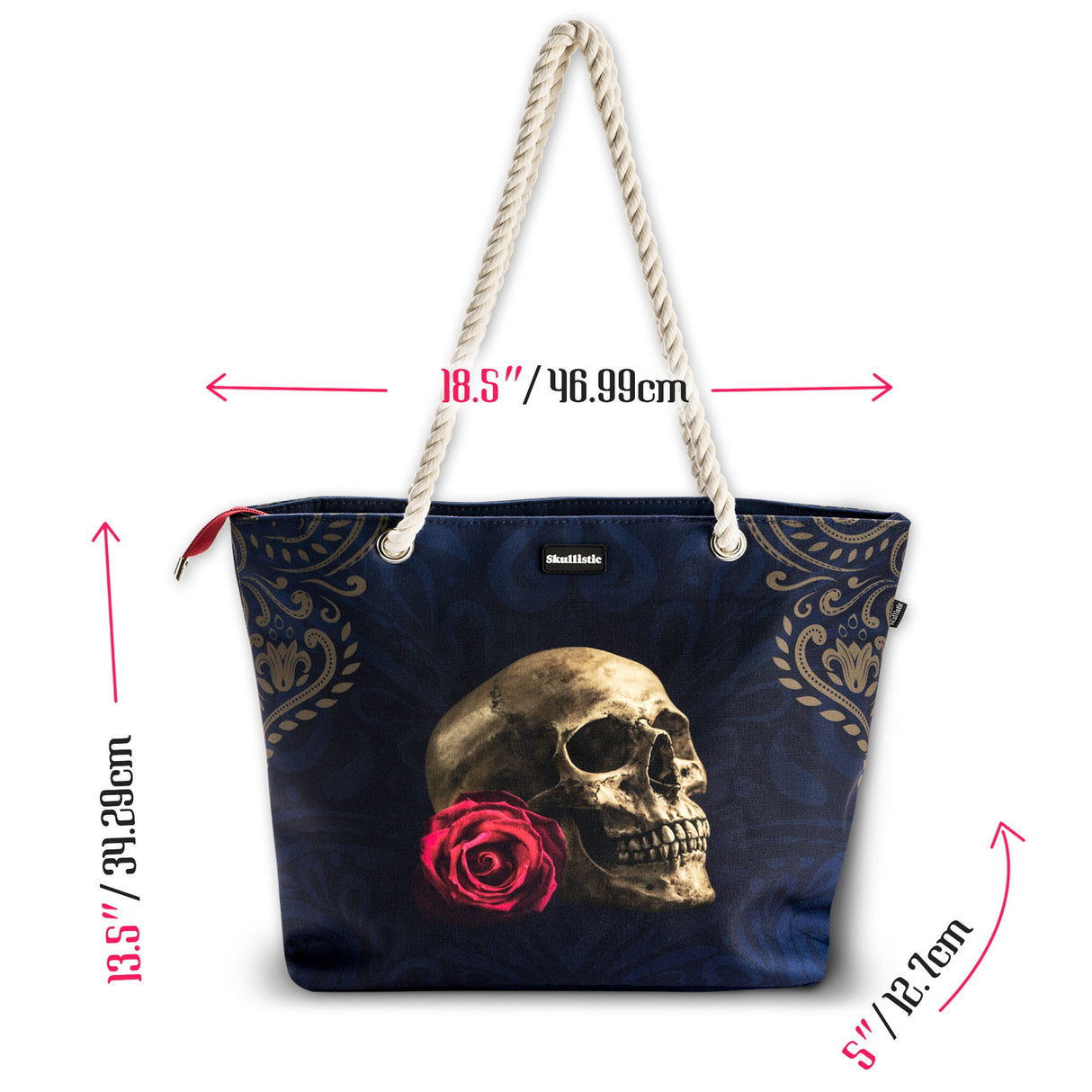 Rose Skull Navy Shoulder Beach Bag From Zapps Clothing