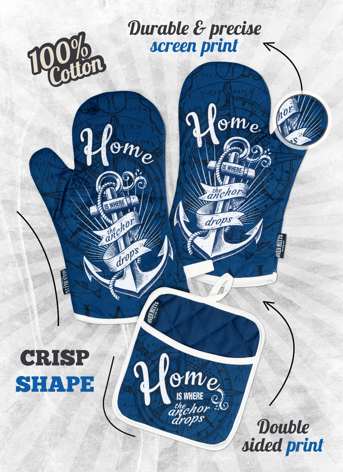 Nautic Home Navy Oven Mitts And Potholder Set From Zapps Clothing