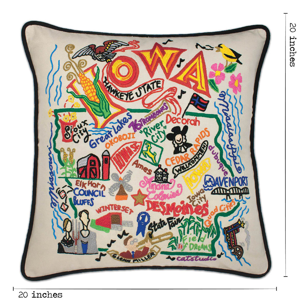 Iowa Hand-Embroidered Pillow from Quirks!