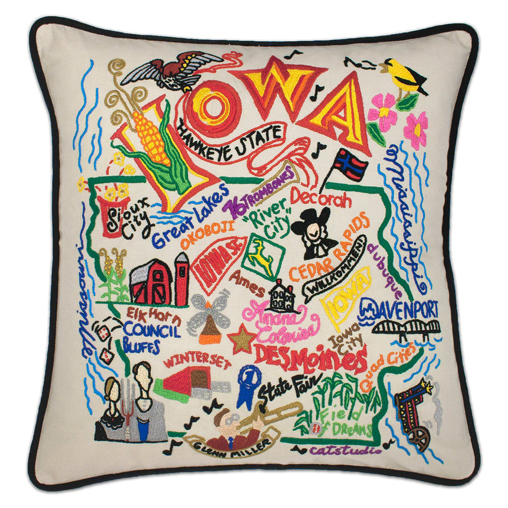 Iowa Hand-Embroidered Pillow from Quirks!