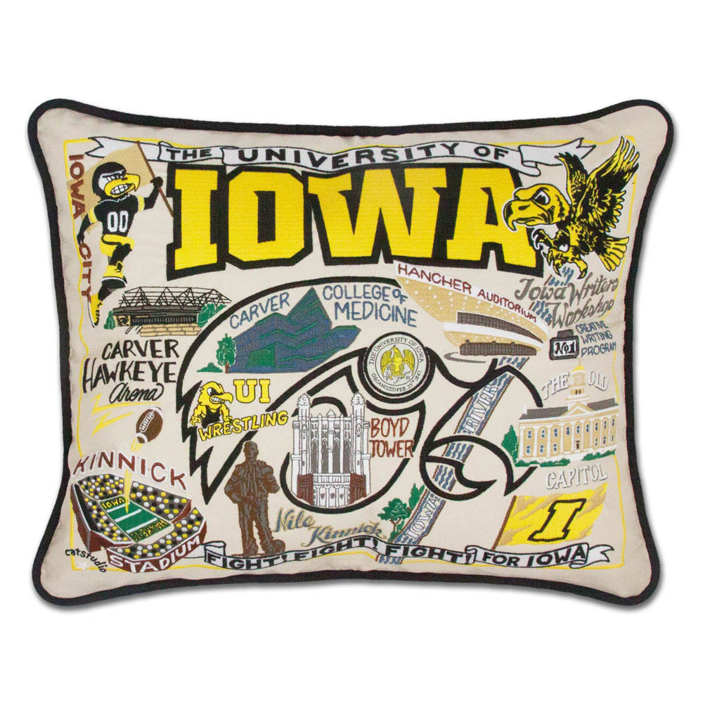 Iowa, University of Collegiate Embroidered Pillow by CatStudio from Quirks!