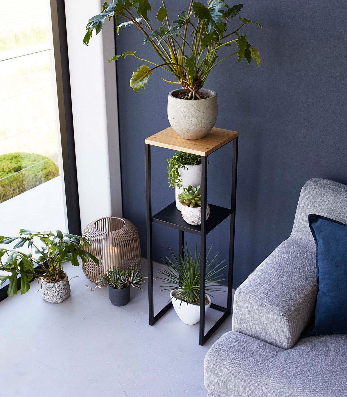 Two-Tier Display & Storage Shelf (31.5" H)  - Steel + Wood from Yamazaki Home