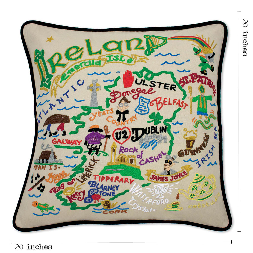 Ireland Hand-Embroidered Pillow from Quirks!