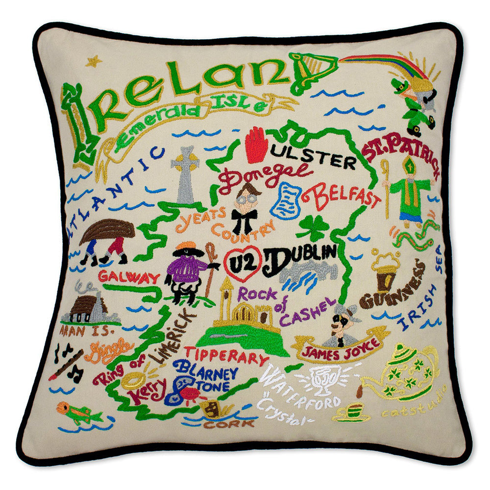 Ireland Hand-Embroidered Pillow from Quirks!