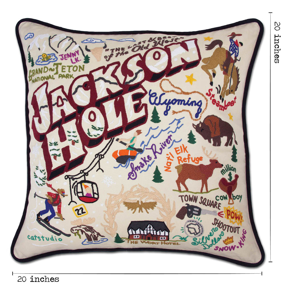 Jackson Hole Hand-Embroidered Pillow from Quirks!
