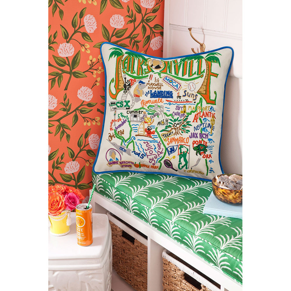 Jacksonville Hand-Embroidered Pillow from Quirks!