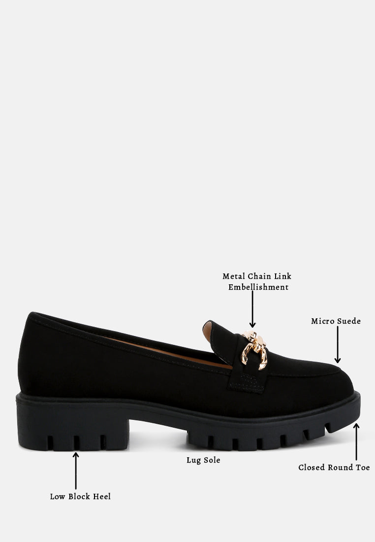Jacop Micro Suede Metal Chain Link Loafers from London Rag International