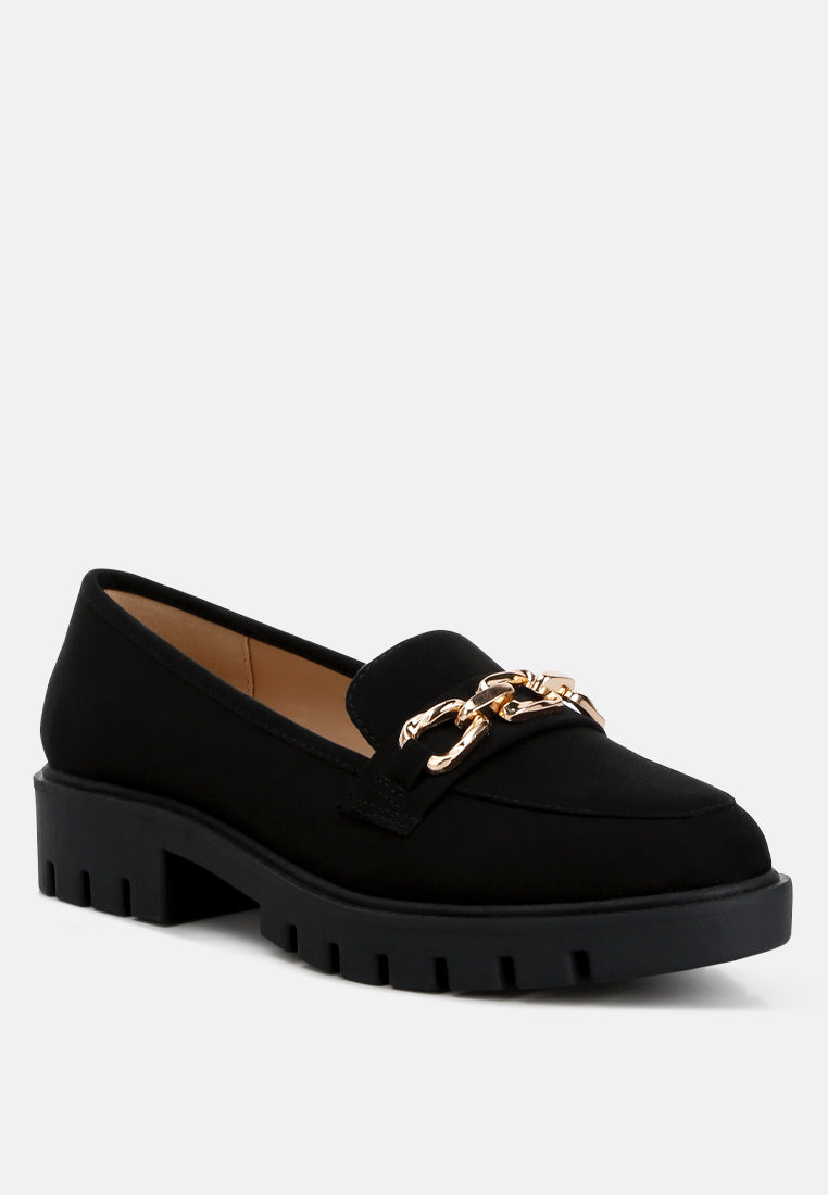 Jacop Micro Suede Metal Chain Link Loafers from London Rag International
