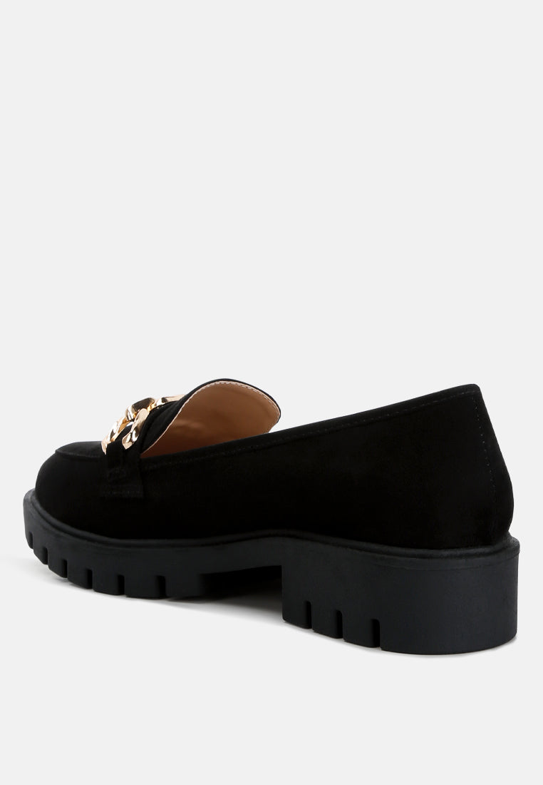 Jacop Micro Suede Metal Chain Link Loafers from London Rag International