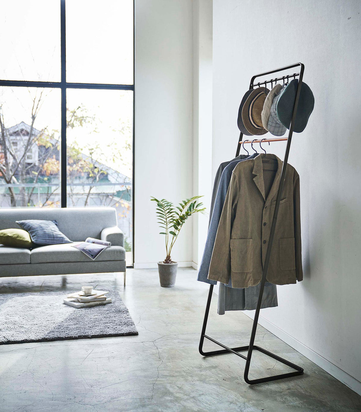 Coat Rack with Hat Storage (66" H)  - Steel + Wood from Yamazaki Home