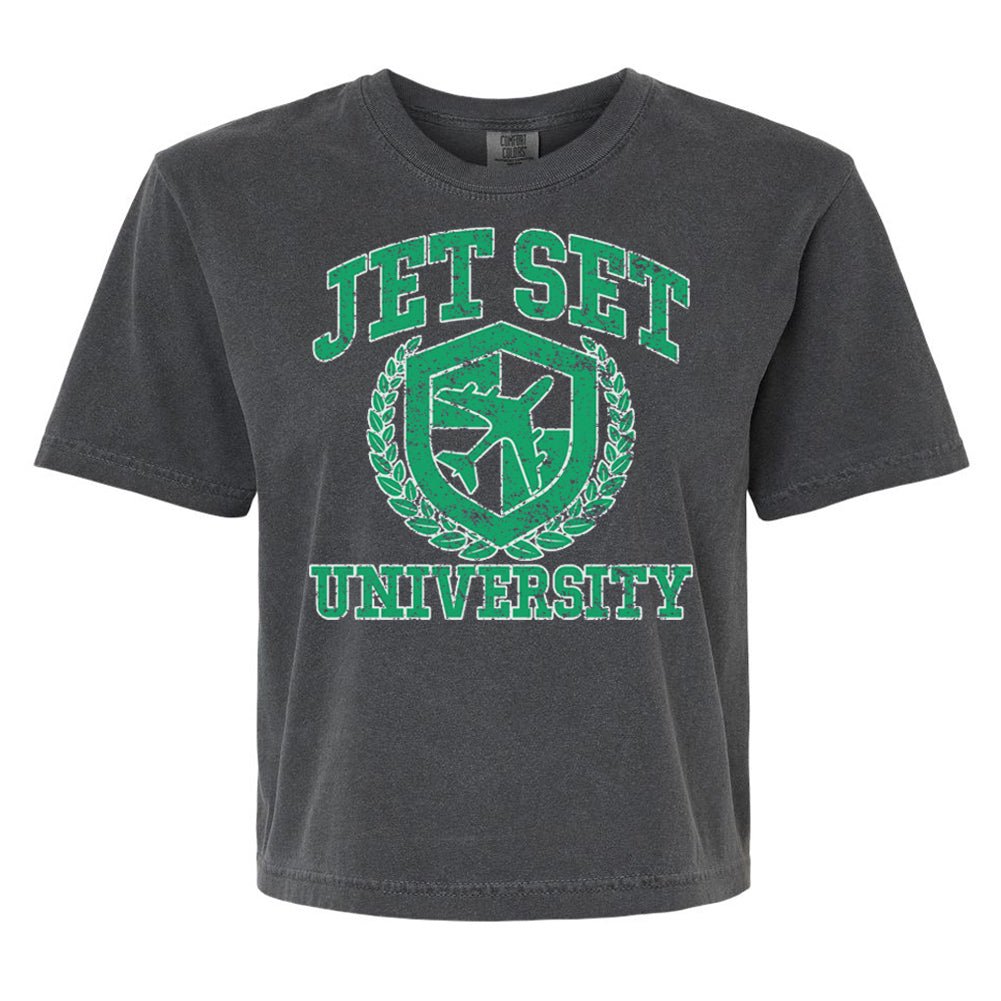 'Jet Set University' Boxy T-Shirt from United Monograms