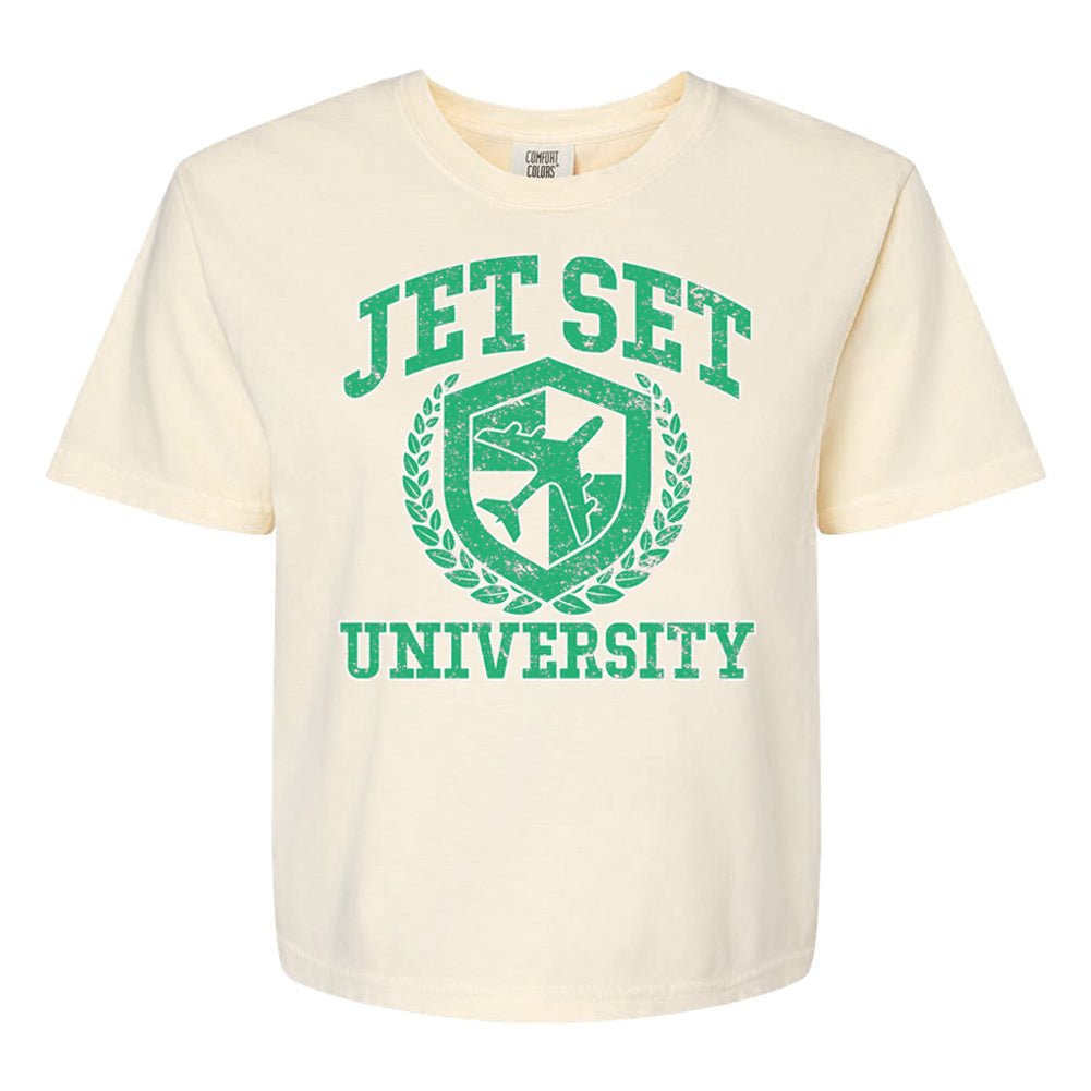 'Jet Set University' Boxy T-Shirt from United Monograms