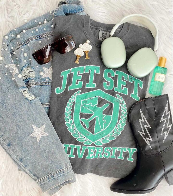 'Jet Set University' Boxy T-Shirt from United Monograms