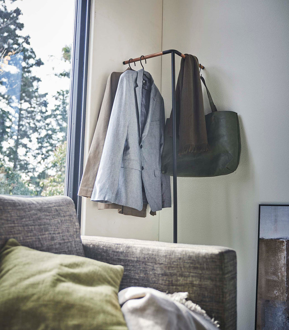 Corner Leaning Coat Hanger (63" H)  - Steel + Wood from Yamazaki Home