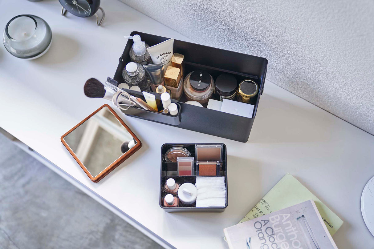 Makeup Organizer with Mirror - Steel + Wood from Yamazaki Home