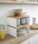 Stackable Countertop Shelf - Two Sizes - Steel + Wood from Yamazaki Home