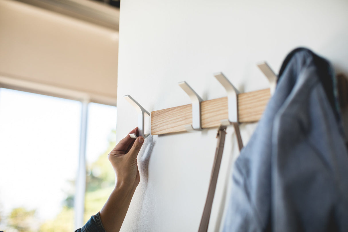 Wall-Mounted Coat Rack - Steel + Wood from Yamazaki Home