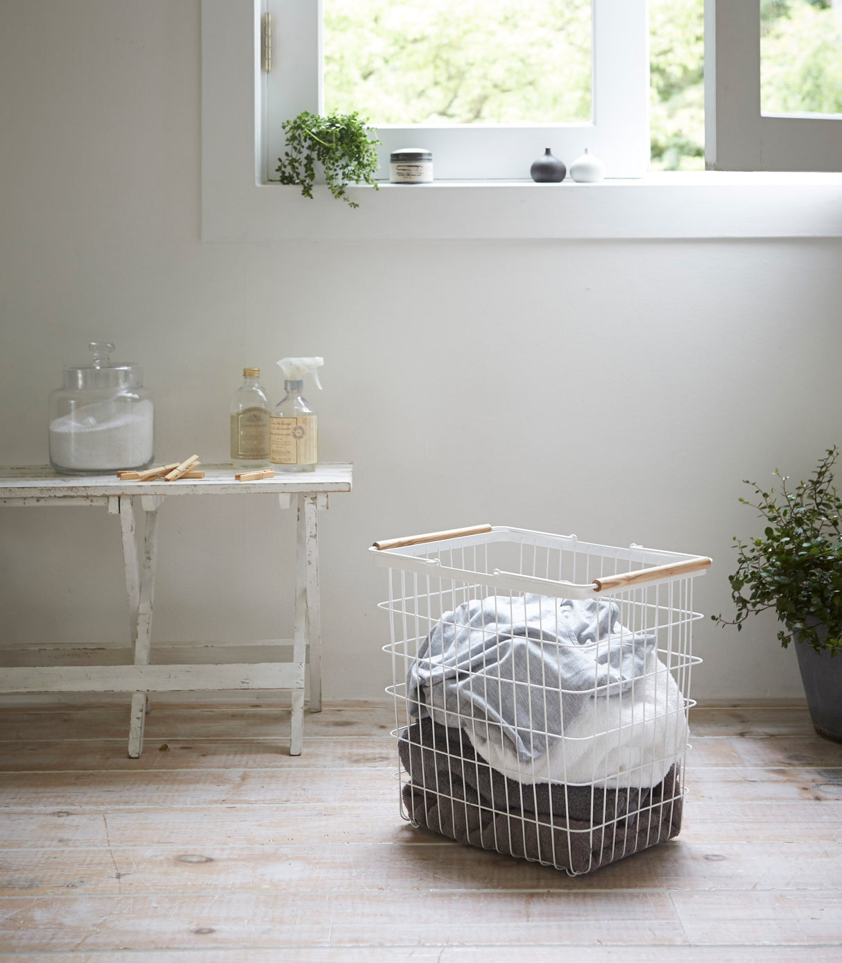 Wire Basket - Two Sizes - Steel + Wood from Yamazaki Home