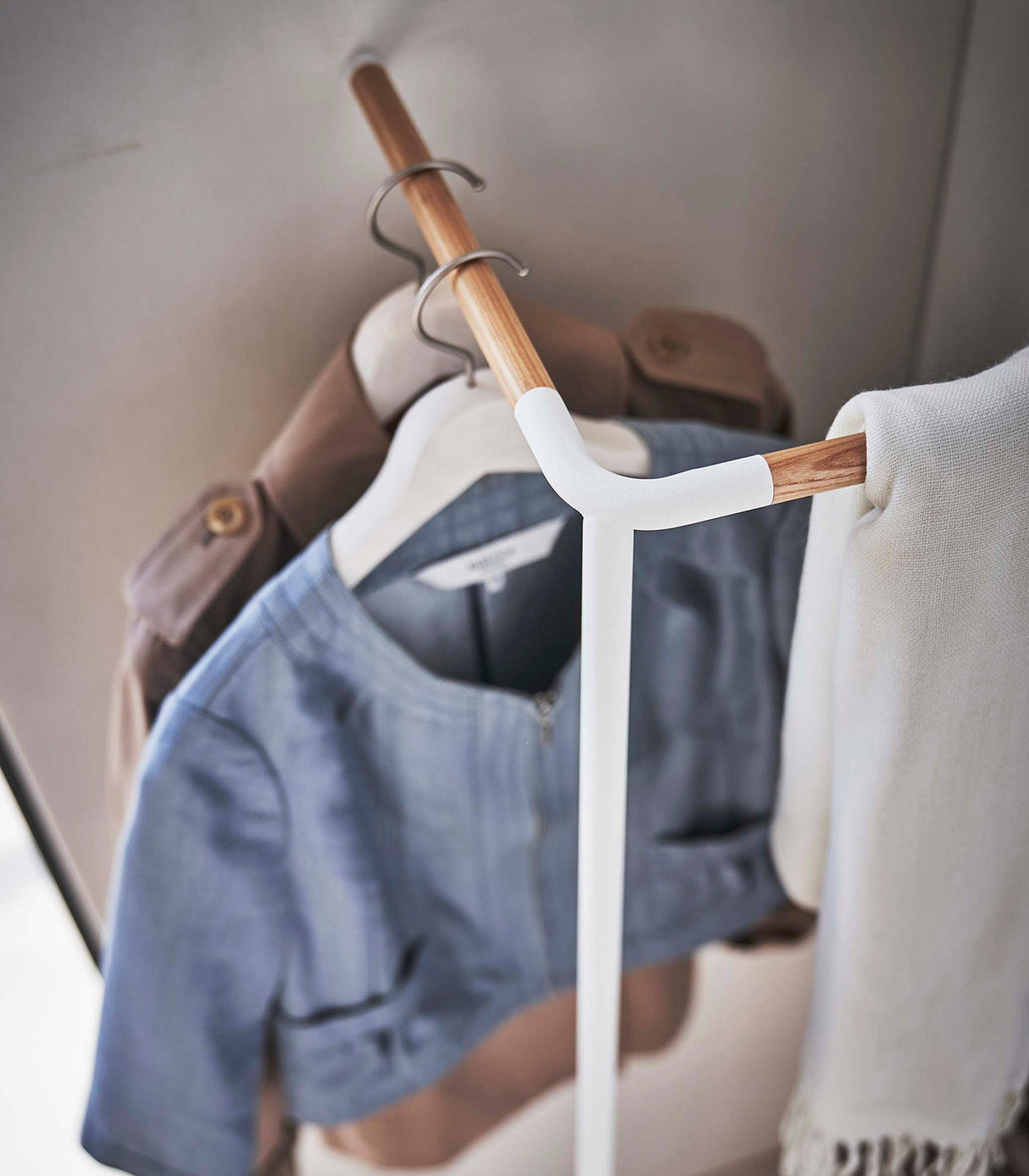 Corner Leaning Coat Hanger (63" H)  - Steel + Wood from Yamazaki Home