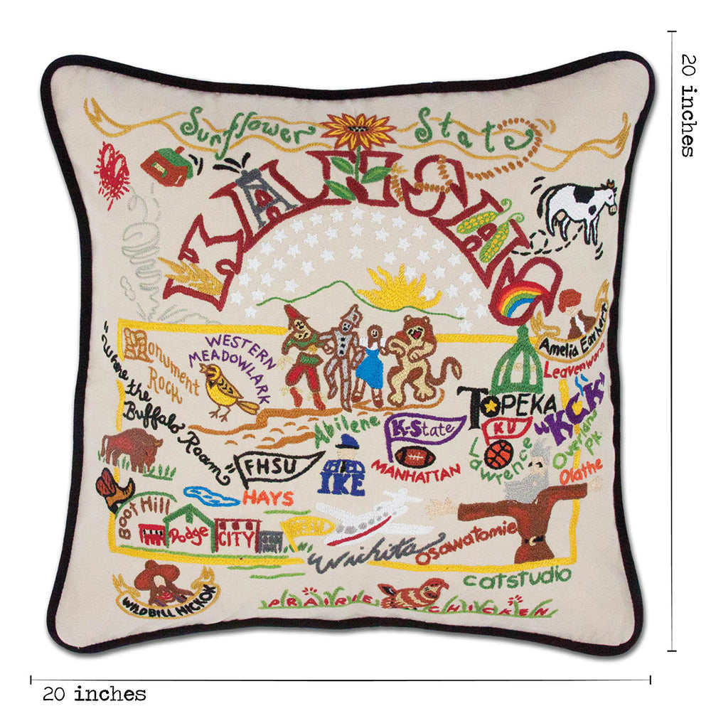 Kansas Hand-Embroidered Pillow from Quirks!