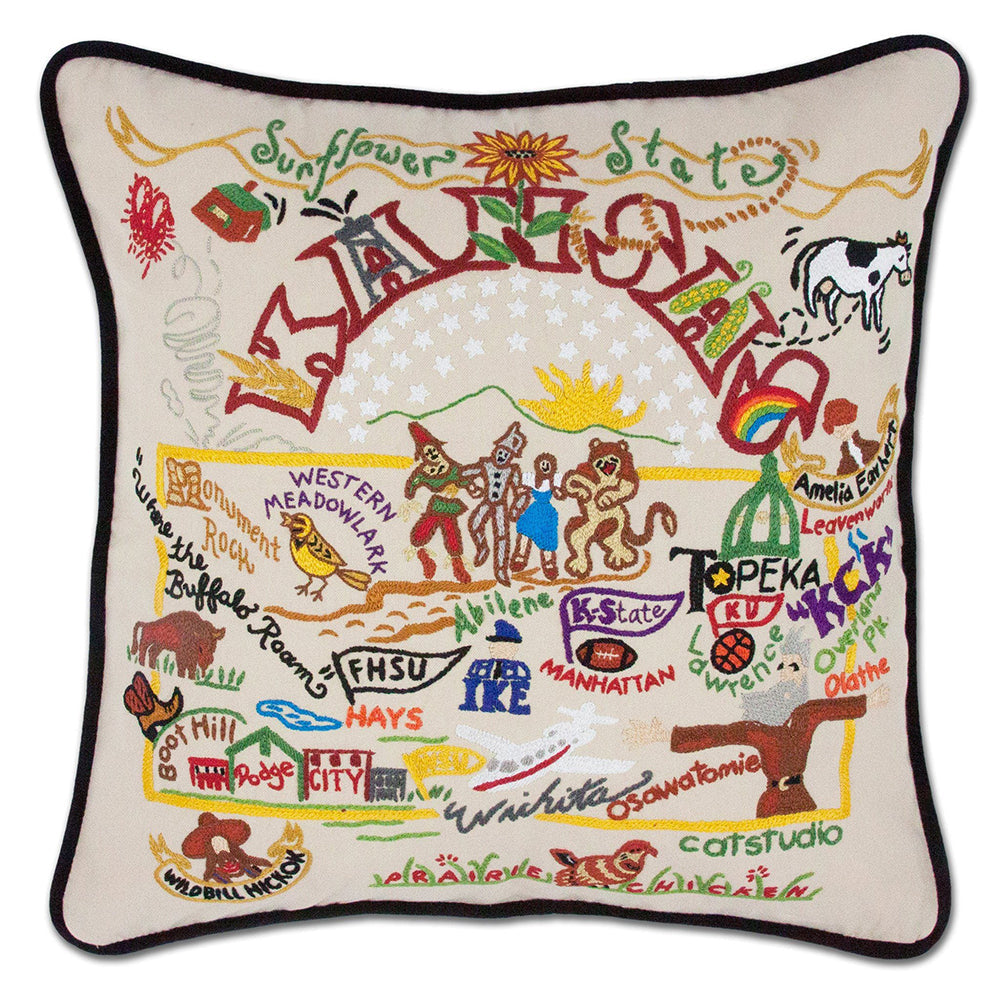 Kansas Hand-Embroidered Pillow from Quirks!