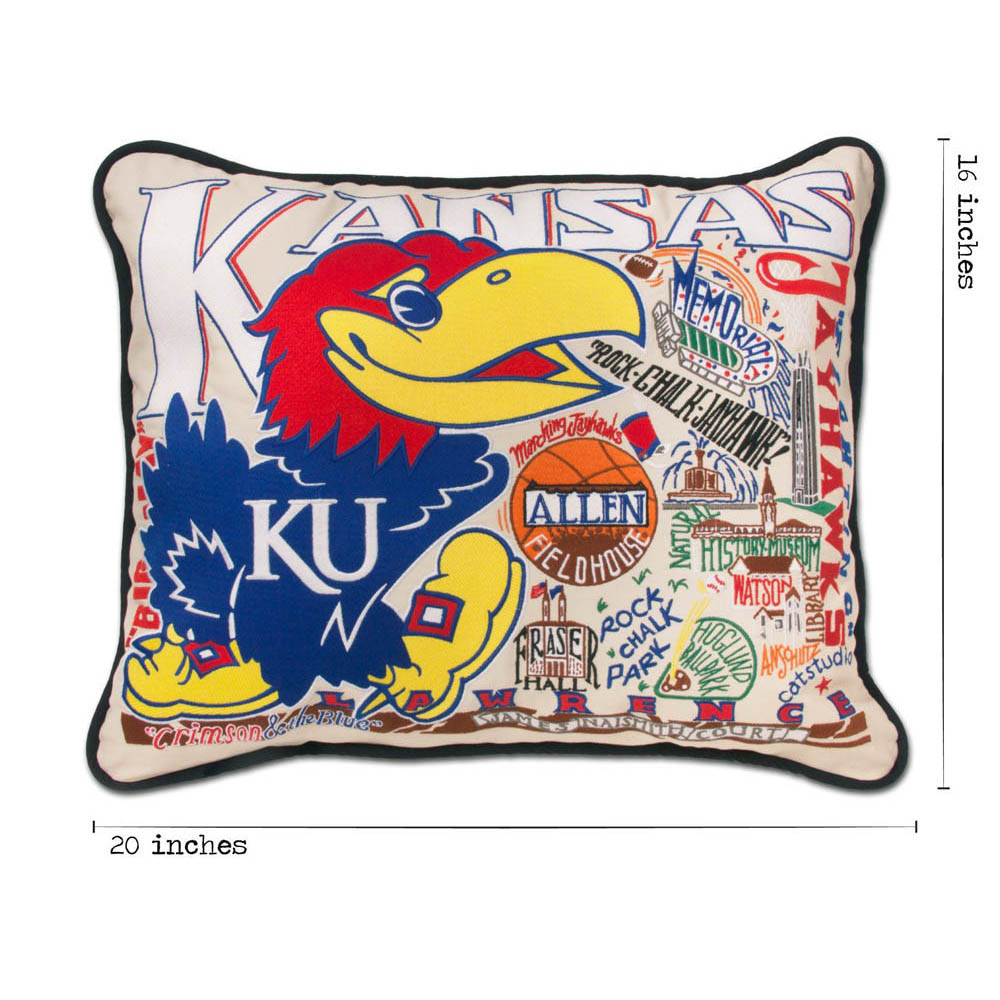 Kansas, University of Collegiate Hand-Embroidered Pillow from Quirks!