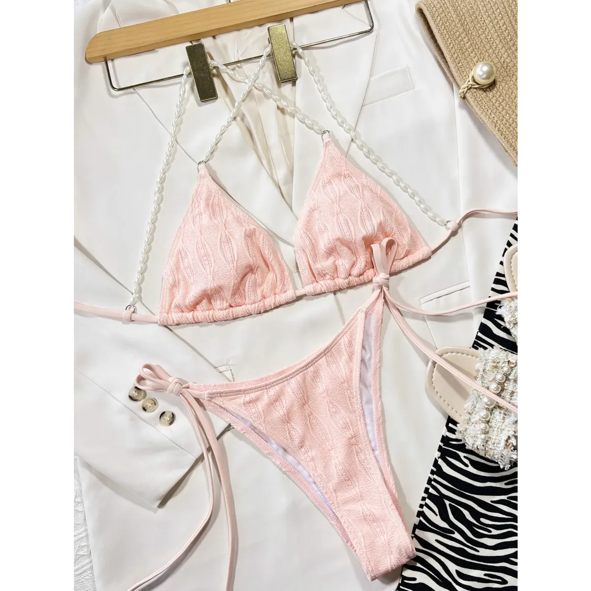 Pearl Halter Knit Bikini Set – Kawaii Beach Swimwear from Kawaii Stop