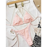 Pearl Halter Knit Bikini Set – Kawaii Beach Swimwear from Kawaii Stop