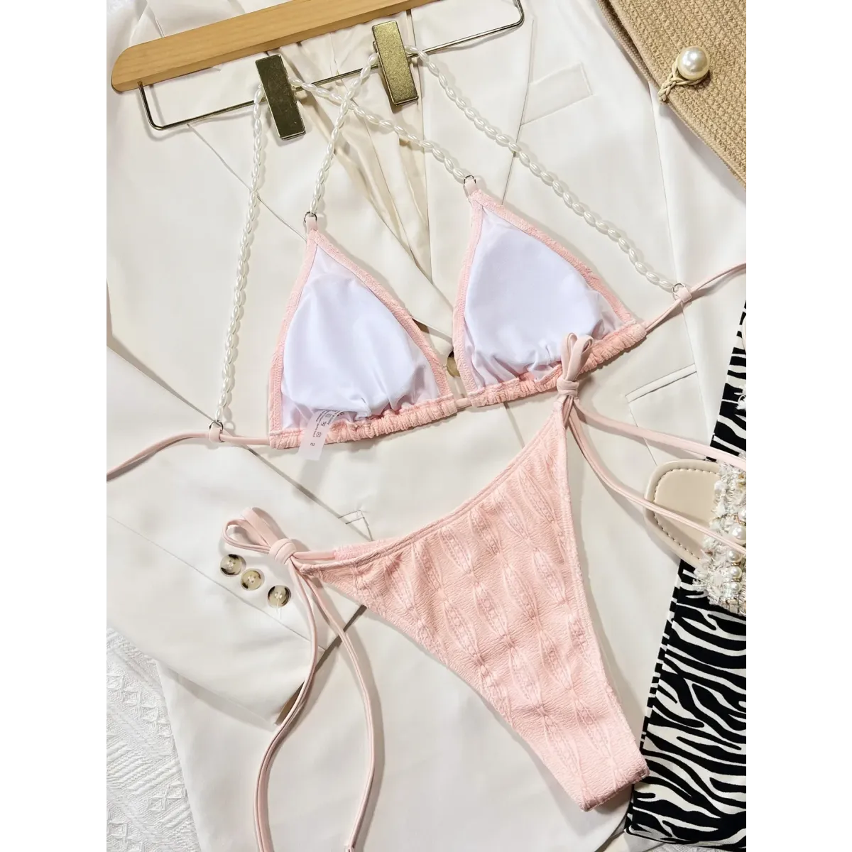Pearl Halter Knit Bikini Set – Kawaii Beach Swimwear from Kawaii Stop