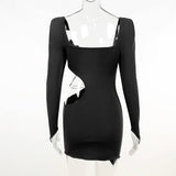 Hollow Out Full Sleeve Mini Dress From Kawaii Stop
