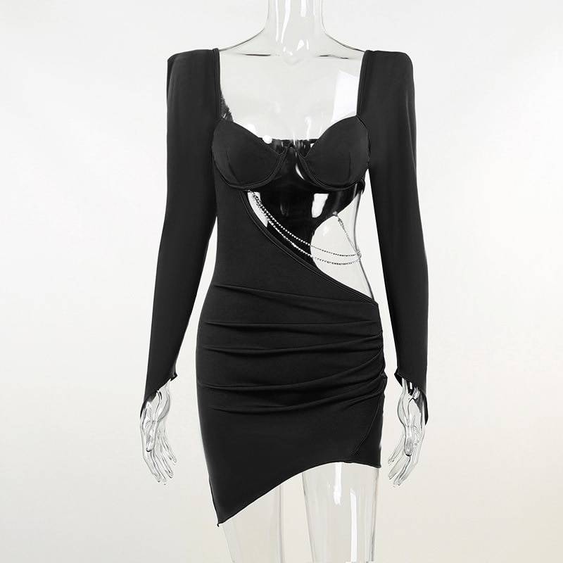 Hollow Out Full Sleeve Mini Dress From Kawaii Stop