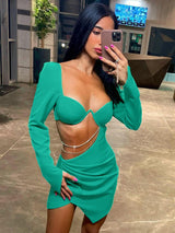 Hollow Out Full Sleeve Mini Dress From Kawaii Stop