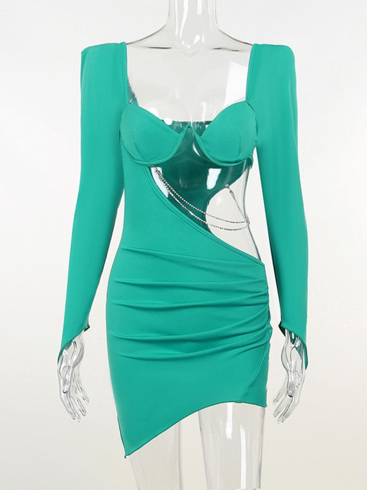 Hollow Out Full Sleeve Mini Dress From Kawaii Stop