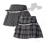 Kawaii Y2K Pleated Mini Skirt – Japanese Bow Lace Plaid Chic from Kawaii Stop