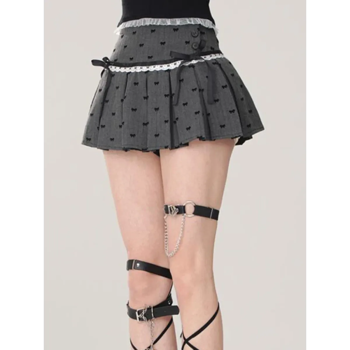 Kawaii Y2K Pleated Mini Skirt – Japanese Bow Lace Plaid Chic from Kawaii Stop
