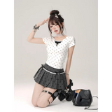 Kawaii Y2K Pleated Mini Skirt – Japanese Bow Lace Plaid Chic from Kawaii Stop
