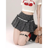 Kawaii Y2K Pleated Mini Skirt – Japanese Bow Lace Plaid Chic from Kawaii Stop