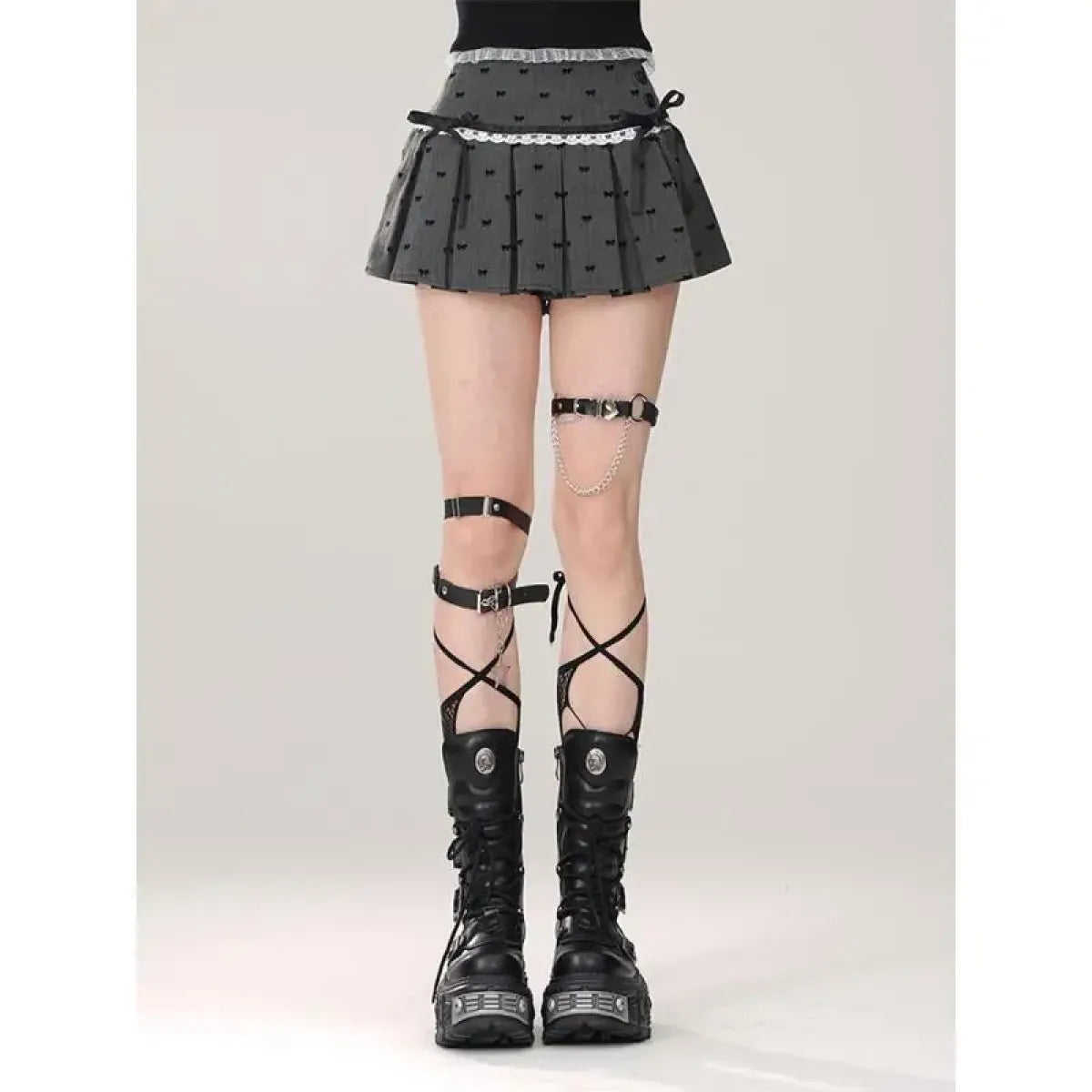 Kawaii Y2K Pleated Mini Skirt – Japanese Bow Lace Plaid Chic from Kawaii Stop